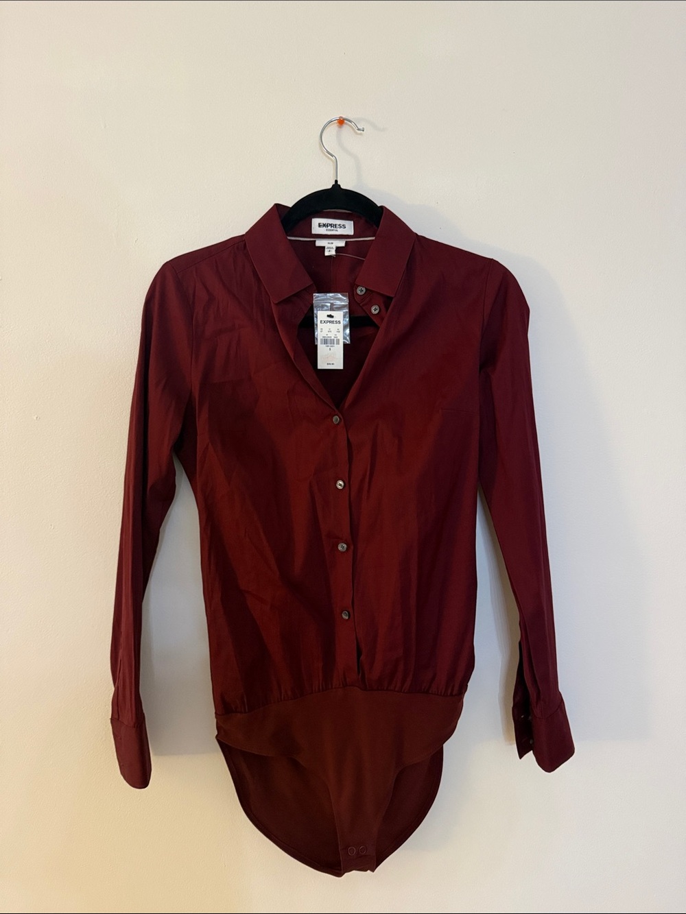 NWT Express Burgundy Button-Up Bodysuit – Size S